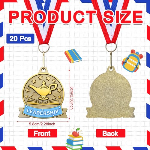 Academic Excellence Medals by [Brand Name] - 20 Pcs Gold Reading Medals with Neck Ribbons | 2.4 Inch Trophy Awards for Competitions