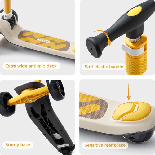 KUB Toddler Scooter for Kids Ages 2+, 3 Wheel Kick Scooter with LED Light-Up Wheels, Adjustable Height Handlebar, Lean-to-Steer, Anti-Slip Deck, Easy-Fold Design, Gift for Boys and Girls(Lemon Yellow)