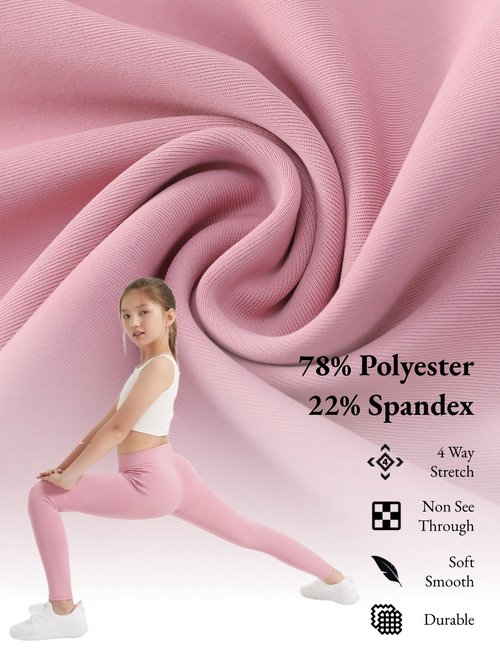 EXARUS 4 Pack Girls Leggings Kids Athletic Yoga Pants Crossover V Waist High Waisted with Pockets Compression for School Dance Black Grey Pink Hot Pink 10Y