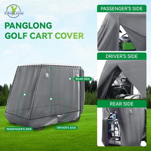 Panglong Heavy Duty Golf Cart Cover-620D Gray, Oxford Fiber Waterproof Golf Cart Cover-Three Zipper Doors-Performance with Water/Wind/Sunproof, Suitable for Yamaha EZGO Club Car 2/4 Seats Cart