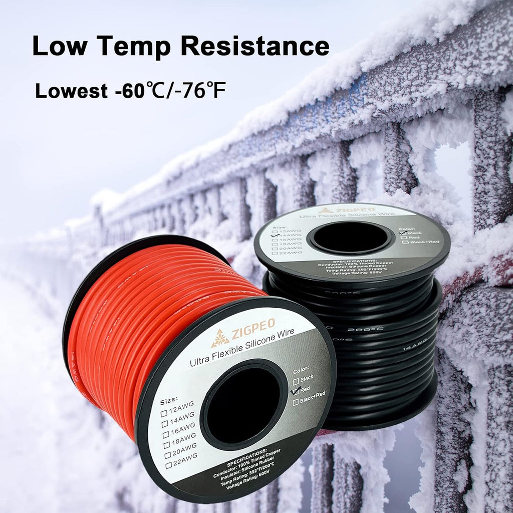 12 AWG Silicone Wire by [Brand Name] - Extra Flexible Stranded Copper Wire, High Temp 392℉ 600V | 50FT Red & Black Spools