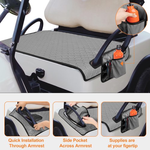 PGmoon Golf Cart Seat Covers, Golf Cart Seat Towel Blanket with 4 Side Pockets & Non-Slip Bottom Fits for EZGO, Club Car, Yamaha and More 2 Person Seats Golf Carts