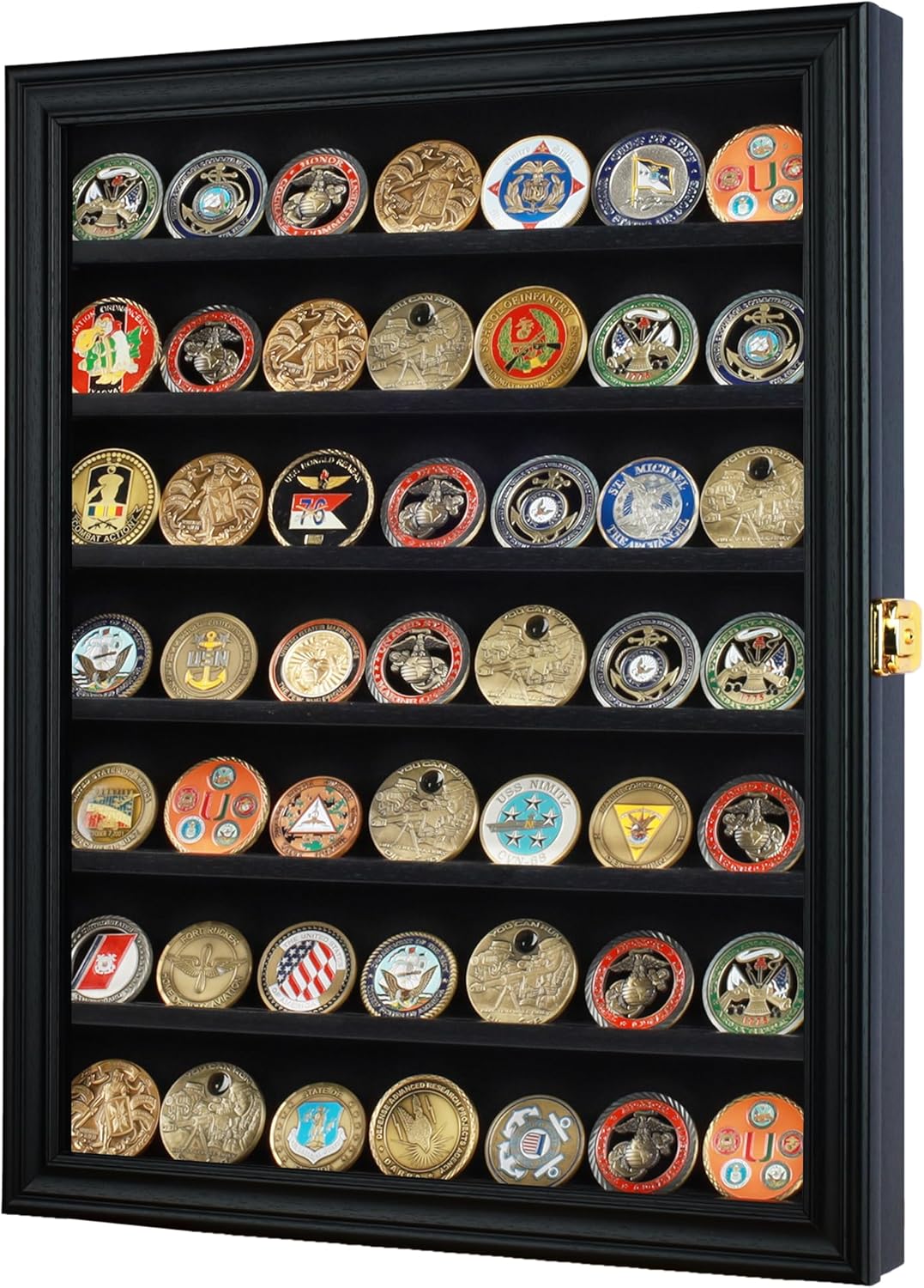 Regine Switzerland Military Challenge Coin Display Case - Black Finish with 98% UV Protection | Fits Army, Navy, Air Force, Marine Corps Coins