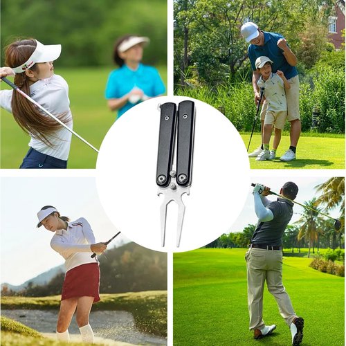 Golf Divot Repair Tool, 2025 New Metal Foldable Golf Alloy Fork, Golf Divot Tool with Bottle Opener, Golf Accessories for Men and Women Essential, Ideal Gift for Golf Enthusiasts