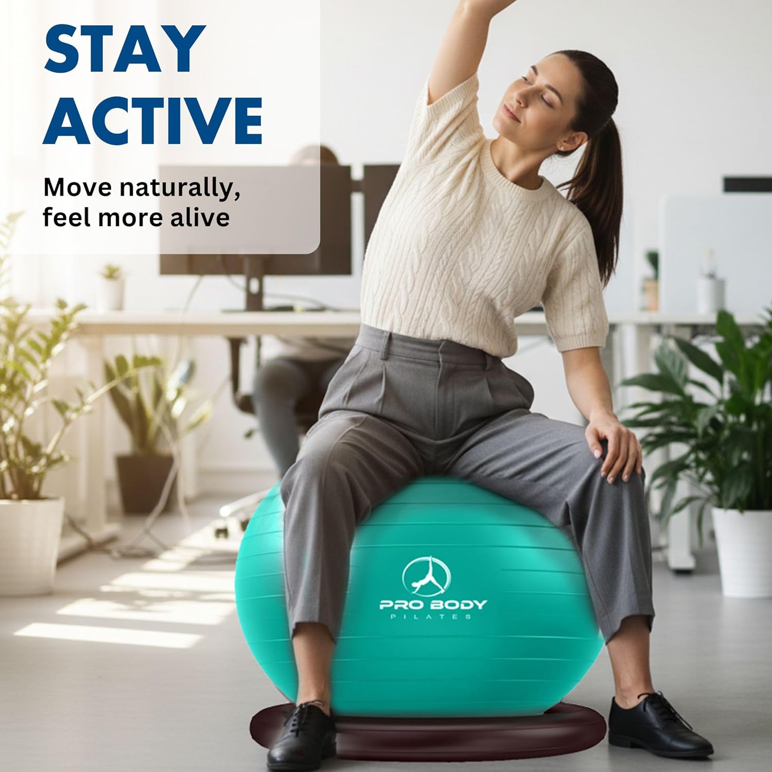 ProBody Pilates Yoga Ball Chair - Exercise Ball with Base for Home Office & Workout | Stability Seat for Back Support