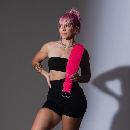 UPPPER Weight Lifting Belt - Double Prong 4” to 2.5” Tapered Premium Lifting Belt for Men and Women - Ultimate Back Support For Weightlifting and Powerlifting | Premium Fitness Gear (Neon Pink, Large)