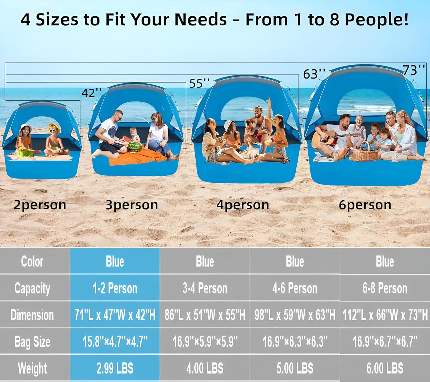 Skiennix Beach Tent - Portable Sun Shelter for 2-8 People | UPF 50+ UV Protection & Easy Setup