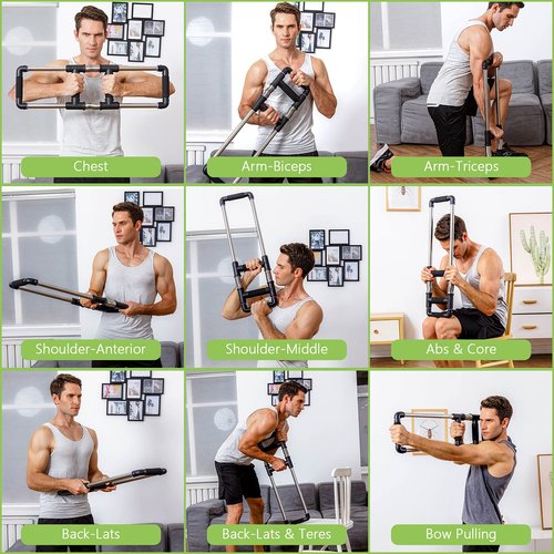 GoFitness Push Down Bar Machine - Chest Expander at Home Workout Equipment for Chest, Arm, Shoulder, Abs and Back - Portable Upper Body Trainer for Home, Travel or Outdoors