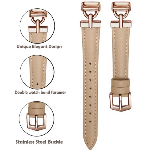 Apawband Unique D-shape Metal Buckle Leather Bands for Fitbit Luxe