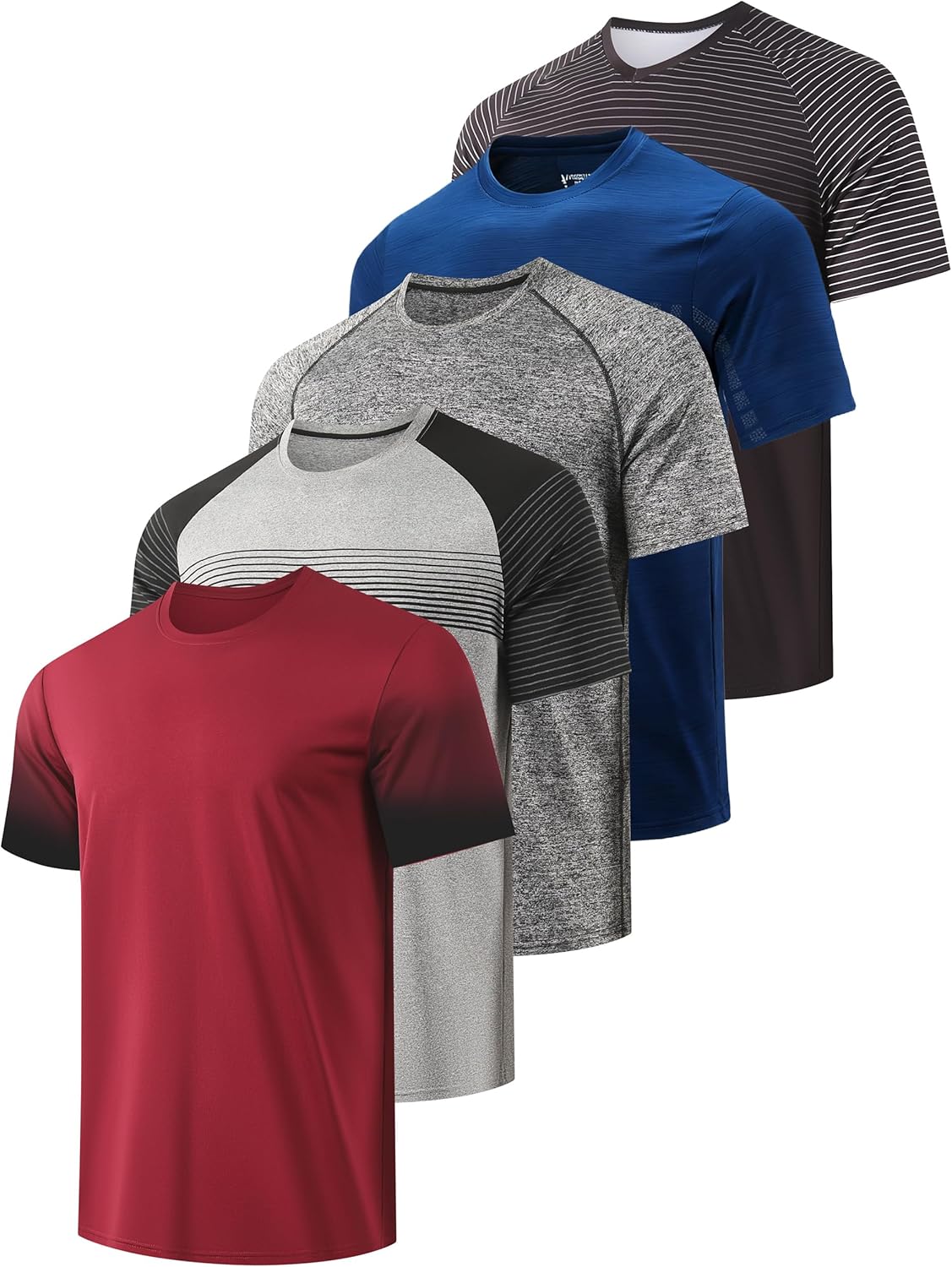 RPOVIG Men's Athletic Workout T-Shirts - 5 Pack Short Sleeve Gym Tees for Running | Comfortable Fit