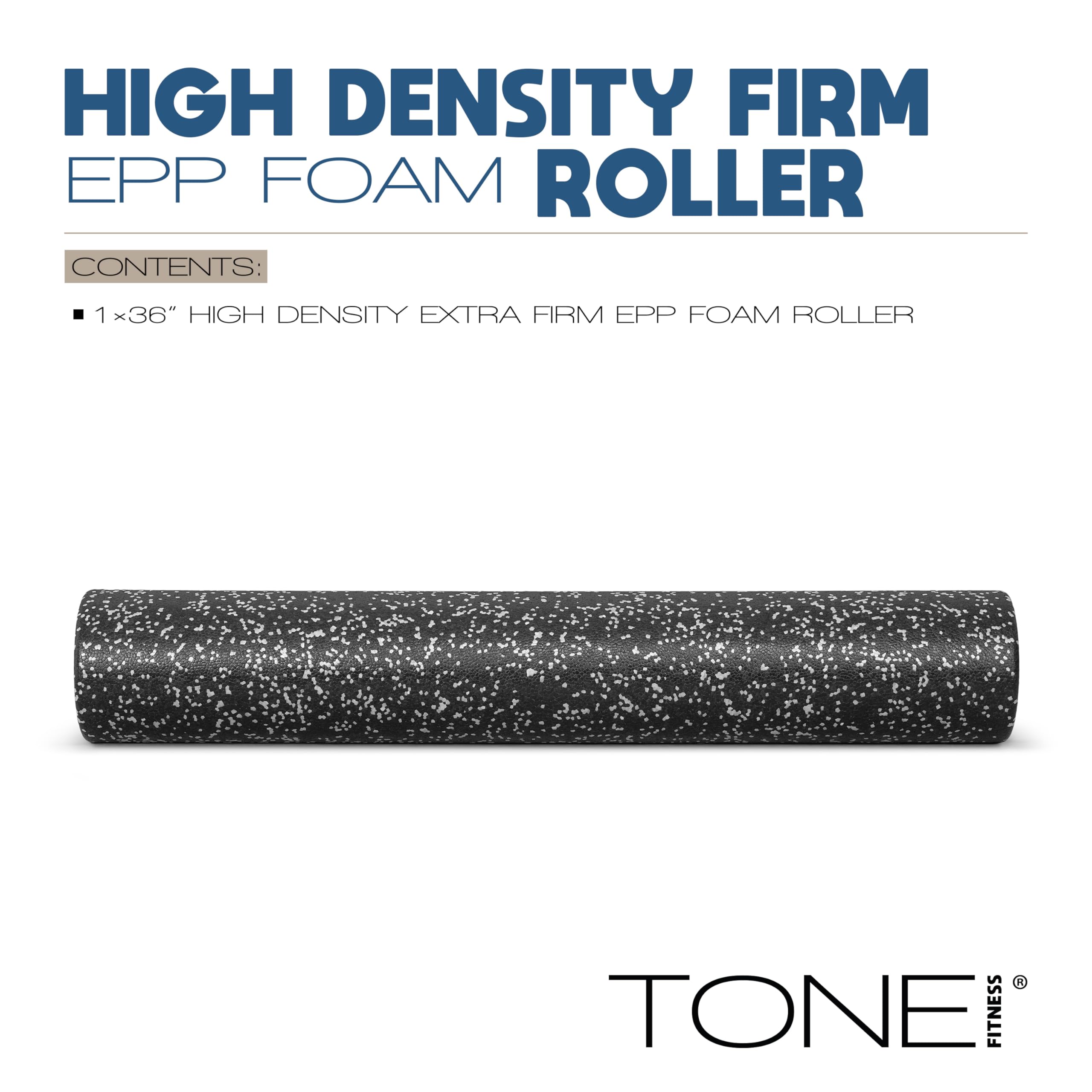 Tone Fitness High Density EPP Foam Exercise Foam Roller for Yoga, Pilates, Stretching, Massage, and Recovery 36 inch Black/White Speckled