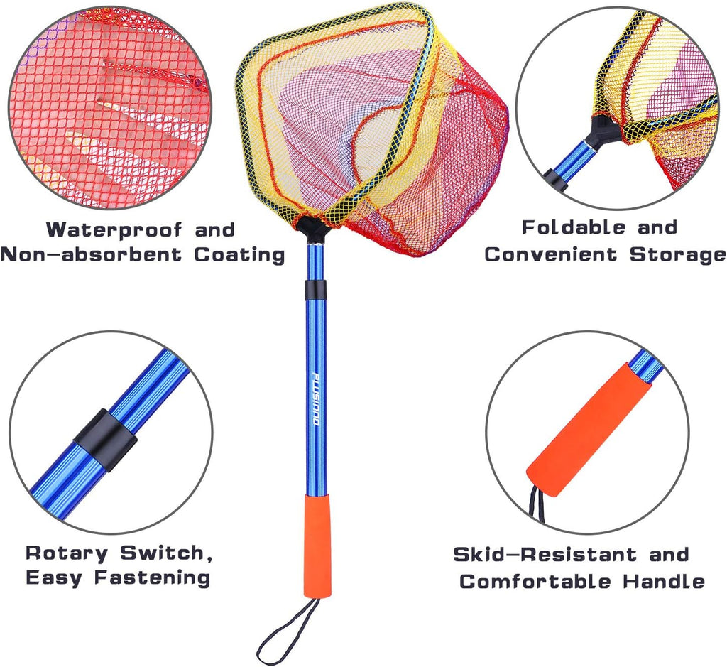 PLUSINNO Kids Fishing Net - Telescopic Lightweight Landing Net with Aluminum Handle | Perfect for Catch and Release