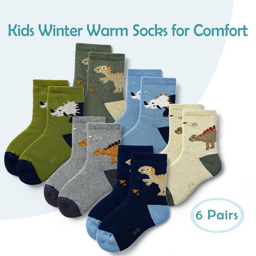 Moon Tree Big Boys Dinosaur Socks Kids Warm Socks Winter Thermal Crew Socks Size 13-1