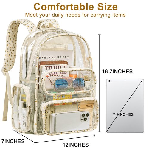 BTOOP Clear Backpack Heavy Duty Transparent Backpack 17" See Through Bookbag for College Work Festival Security with Padded Strap Large Capacity