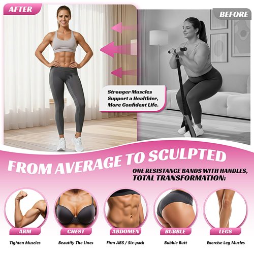 HOXWC Upgraded Multifunction Pedal Resistance Band with Handle, 50LBS Thickened Resistance Bands for Core/ABS, Arm, Waist, Abdomen, Leg Workout, Portable Sit Up Exercise Equipment for Women