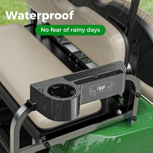 10L0L Golf Cart Armrest with Cup Holder Universal for EZGO Club Car Yamaha No Drilling Required Fits 1.0"/1-1/4" Square Tube Frame Premium Rear Seat Arm Rest with Phone Holder/Storage - Carbon Fiber