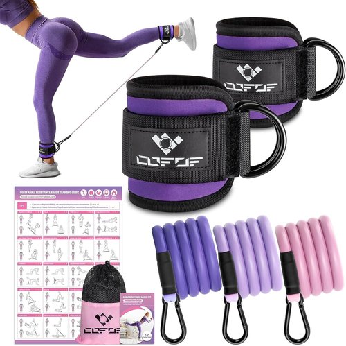 Ankle Resistance Bands with Cuffs, Ankle Bands for Working Out, Kickbacks Hip, Leg Glute Exercise Equipment with Training Poster, Resistance Workout Equipment for Women(Purple)