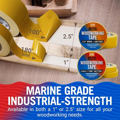 Better Boat Double-Sided Woodworking Tape - Heavy-Duty, No Residue, 1 in x 180 Ft | Marine Grade CNC Template