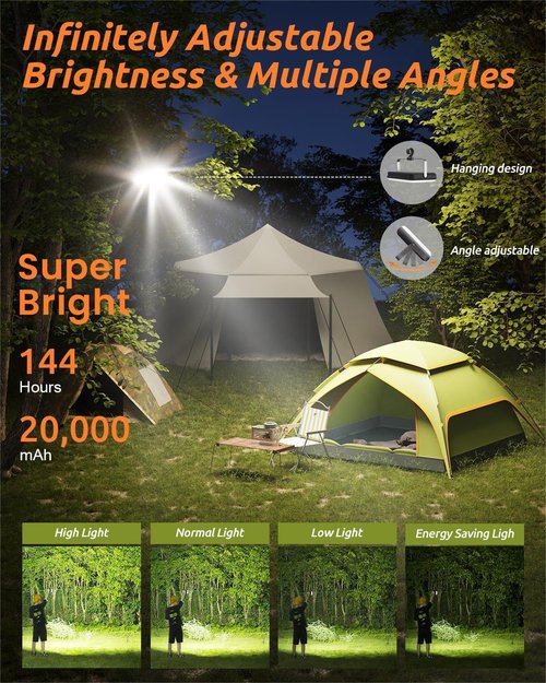 Eventek LED Camping Lantern - Rechargeable 20000mAh Portable Light | 144 Hours, 4 Modes, IPX5 Waterproof