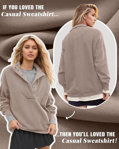 Gacaky Oversized Women's Sweatshirt - Casual Long Sleeve Button Henley Neck Pullover Top
