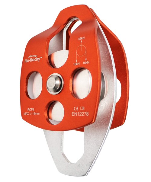 Ito Rocky Double Sheave Pulley 32 kN CE Certified Rescue Climbing Gear with Swing Plate for Progress Capture System Rigging Hauling Arborist Tree Climbing