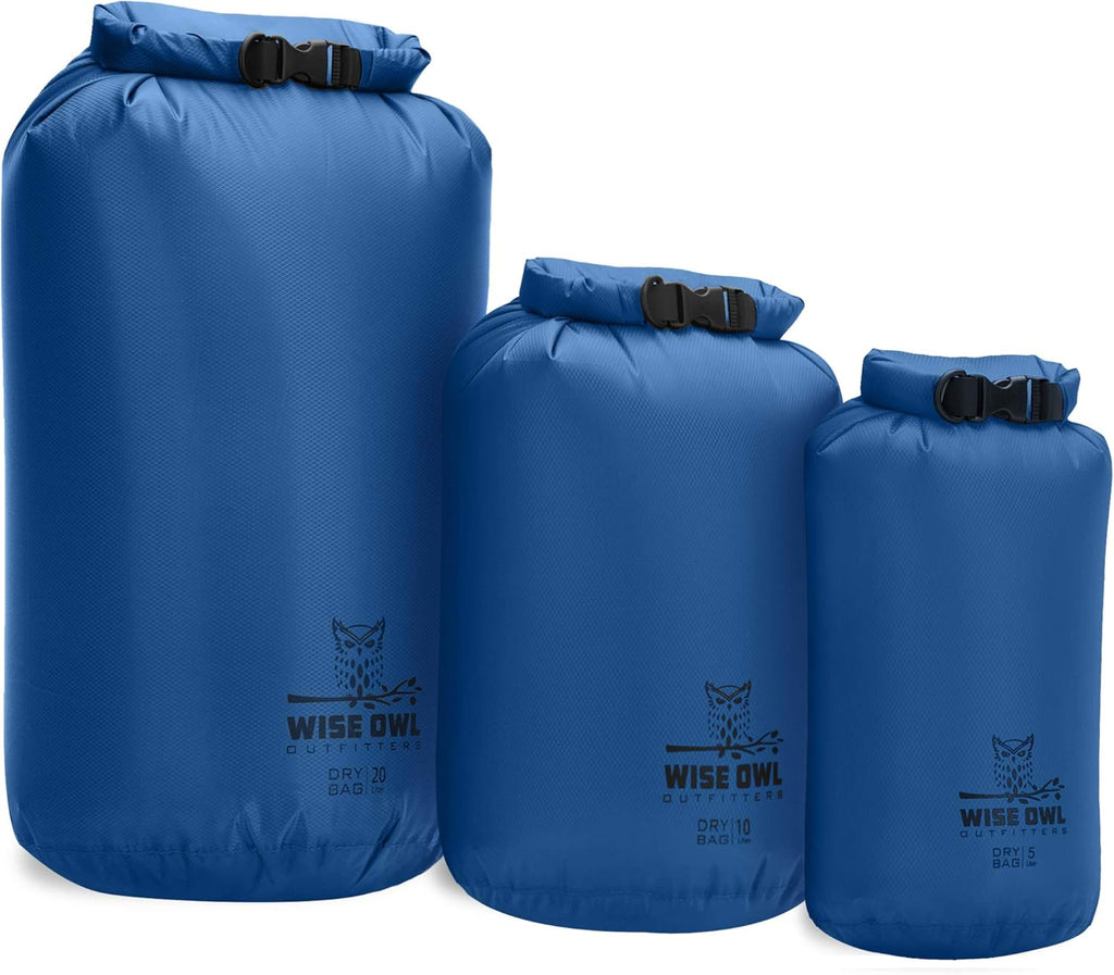 Wise Owl Outfitters Waterproof Dry Bag 3-Pack - Lightweight & Airtight 5L/10L/20L for Kayaking, Beach & Travel