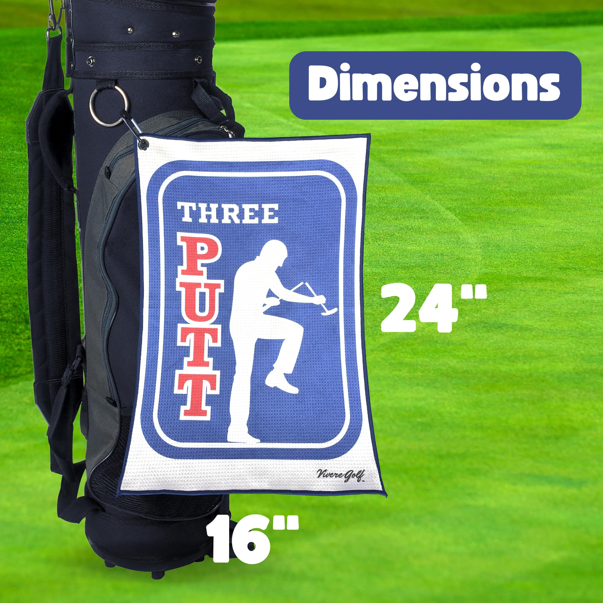 Three Putt Funny Golf Towel for Golf Bag | Golf Towels for Men, Golf Accessories for Men | Microfiber Fabric, Designs On Front & Back, Clip Included (16x24in)