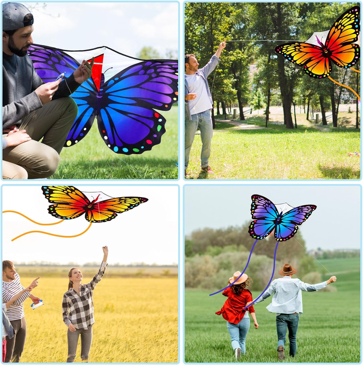 Silipull Butterfly Kites - Large 55 x 28 Inch Colorful Kites with 328ft String for Adults & Beginners | Purple & Orange