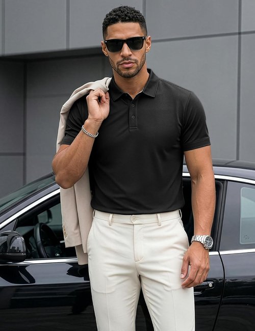 MAGCOMSEN Men's Polo Shirts Short Sleeve Cotton Pique 3 Button Classic Fit Casual T-Shirt Performance Golf Shirts
