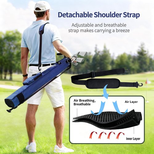 Camboke Lightweight Golf Stand Bag, Portable and Durable Golf Carry Bag with Padded Strap and Pocket, Sunday Bag for The Driving Range, 2-Way Divider Practice Bag for Men and Women (Navy Blue)
