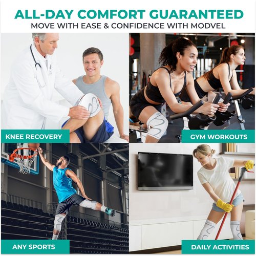 Modvel Compression Knee Brace for Women & Men - 2 Pack Knee Brace for Women Running Knee Pain, Knee Support Compression Sleeve, Workout Sports Knee Braces for Meniscus Tear ACL & Arthritis Pain Relief