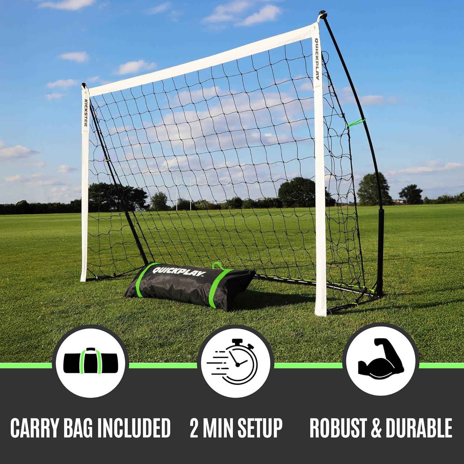 QUICKPLAY Kickster Soccer Goal - Ultra Portable Design | Quick Setup & Carry Bag | 7 Size Options Available