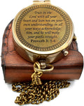Trust In The Lord Brass Compass - Engraved Proverbs 3:5-6 Inspirational Pocket Compass with Leather Case | Perfect Christian Gift for Graduation or Birthday