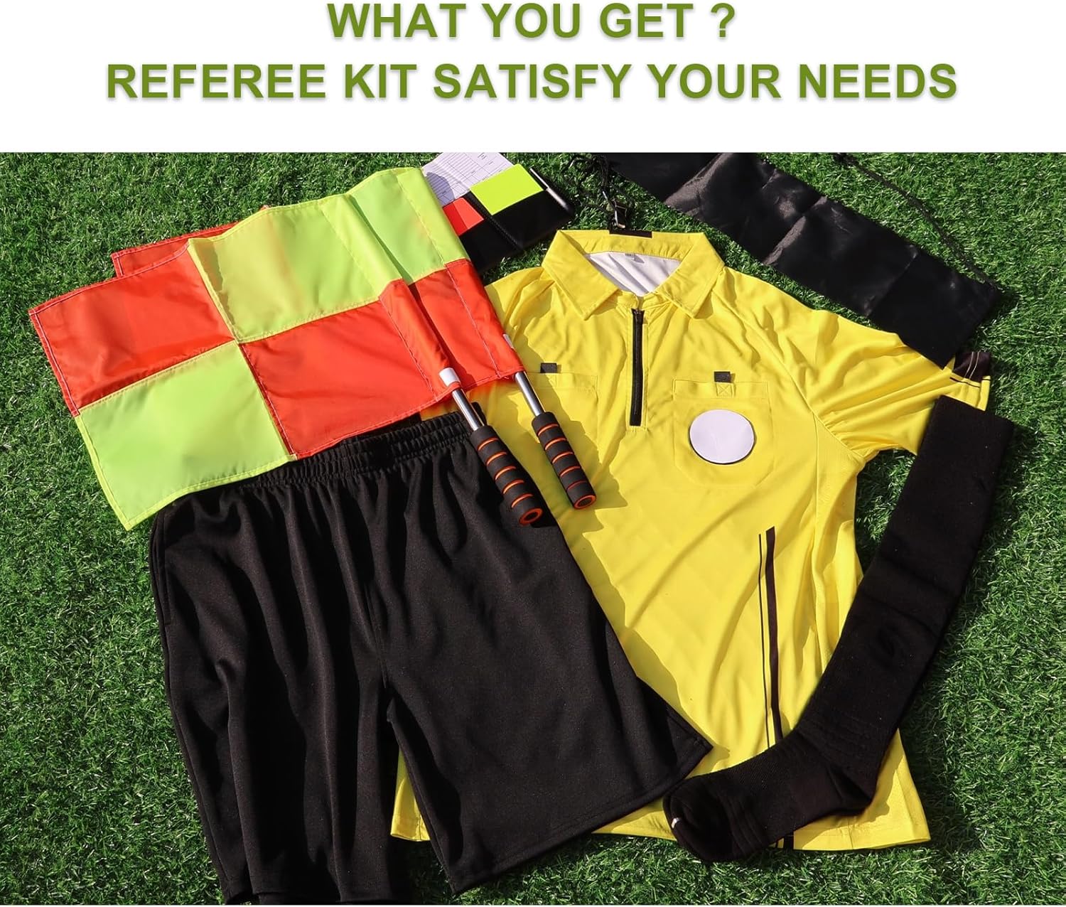 Redgino Soccer Referee Kit - Pro Jersey, Shorts, Whistle, Socks & Flags | Complete Umpire Uniform for Adults & Teens