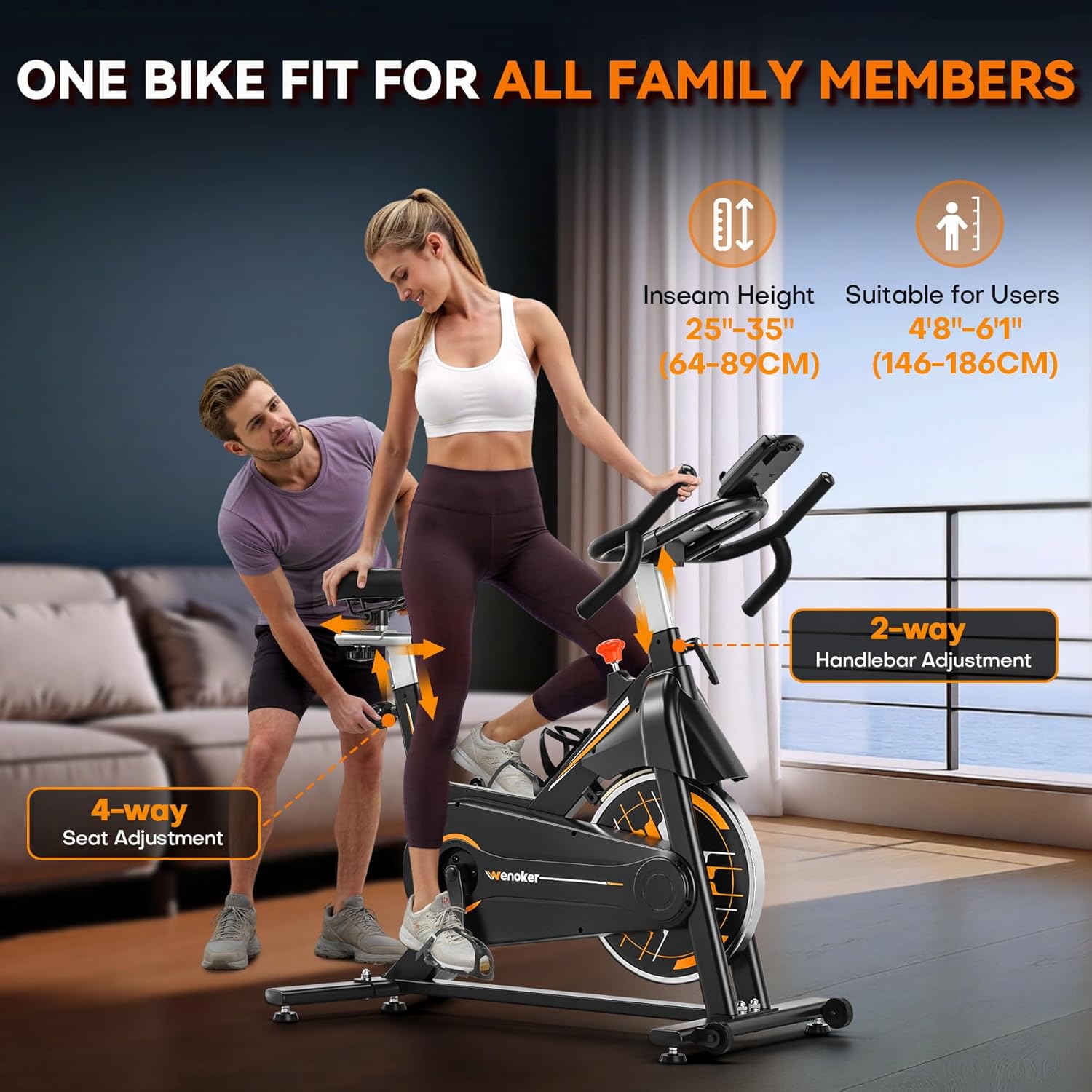 Wenoker Exercise Bike - App Sync Indoor Stationary Bike with Adjustable Seat & Multi-Grip Handlebars | Ideal for Weight Loss