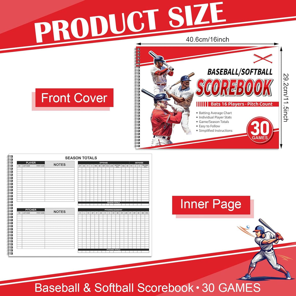 Skiennix Baseball Scorebook - 30 Game Softball Stats Keeper | 11.5x16 Inches, Track Player Averages