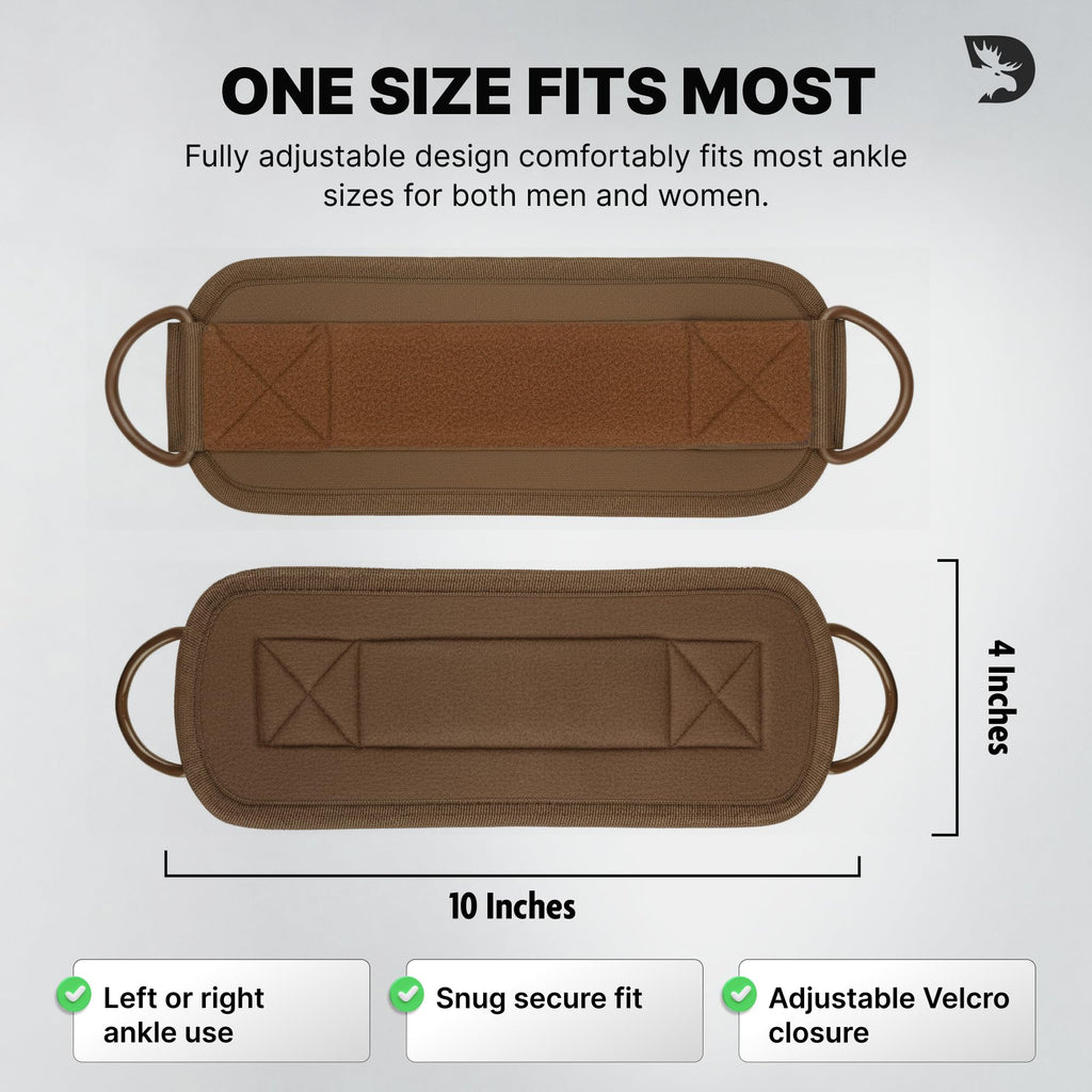 DMoose Fitness Ankle Straps for Cable Machines - One Size Fit Premium Padding, Glute Kickback Ankle Strap for Women & Men, Cable Attachments for Gym, Booty Workouts & Hip Abductors (Cocoa - Single)
