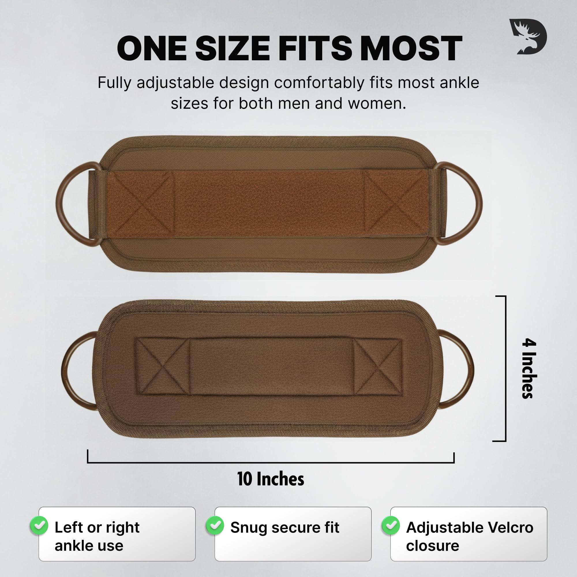DMoose Fitness Ankle Straps for Cable Machines - One Size Fit Premium Padding, Glute Kickback Ankle Strap for Women & Men, Cable Attachments for Gym, Booty Workouts & Hip Abductors (Cocoa - Single)