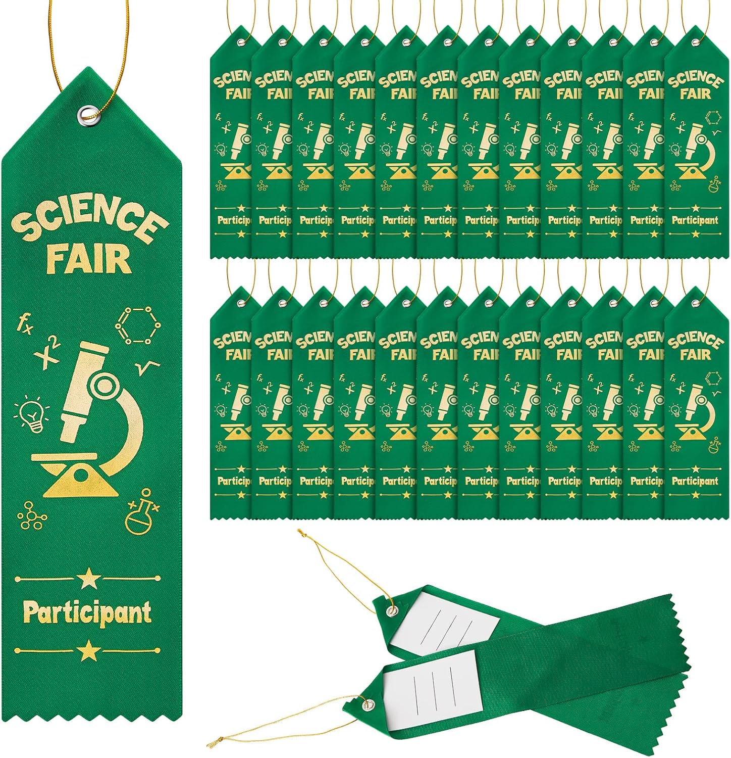 Taiyin 25 Pcs Science Fair Award Ribbons - Green Participation Prizes with Event Card String