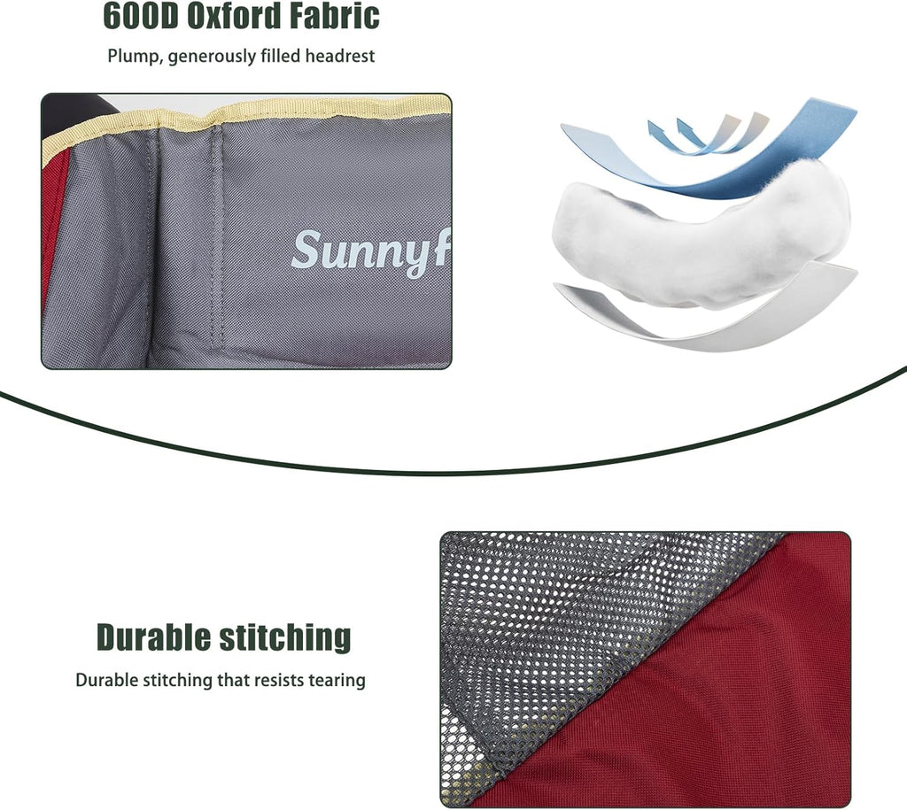SUNNYFEEL Double Camping Chairs - Heavy Duty Padded Loveseat for 2 | 600lbs Capacity, Portable Red Outdoor Couch