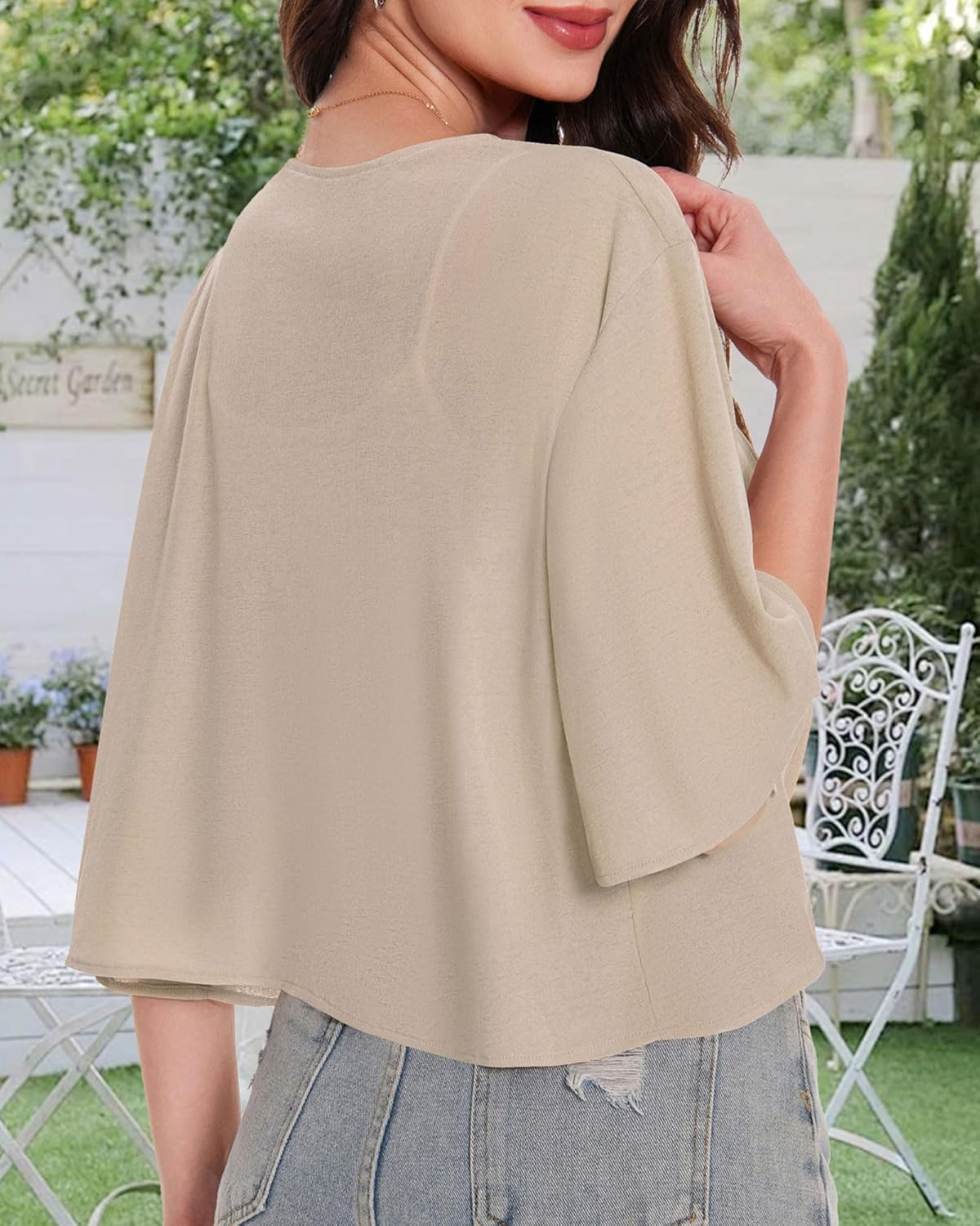 Skiennix Women’s Bolero Shrug Cardigan - Sheer Open Front Short Sleeve Kimono for Evening Wear