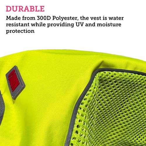 KONG Sport Hiker High Visibility Dog Safety Vest, Reflective Jacket Apparel for Low Light Conditions Outdoors, Walking, and Running, Small Medium and Large Dogs (X-Small), Neon Green