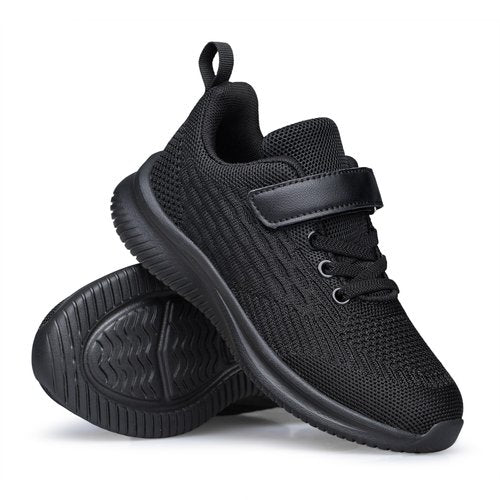Boys Girls Sneakers Non-Slip Lightweight Running Shoes for Kids Breathable Tennis Shoes All Black Little Kid Size 2
