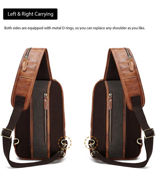 LANNSYNE Vintage Genuine Leather Sling Bag For Men, Crossbody Chest Daypack fits 10.5" iPad