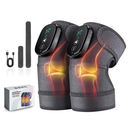 NORTHERN BROTHERS Cordless Heated Knee Massager with Heat & Vibration, 3 Heat & Vibration Modes, 5000mAh USB-C Rechargeable, Adjustable Wrap for Knee Shoulder Elbow (2 Pack)