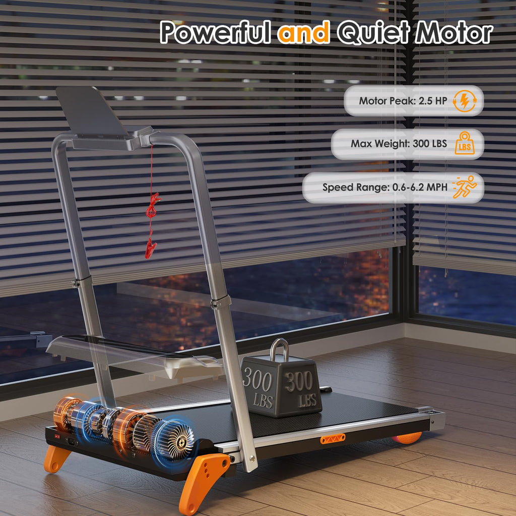 Walking Pad with Incline Portable Treadmill with Handle Bar for Home Office Under Desk Use Small Space Treadmill, Silver