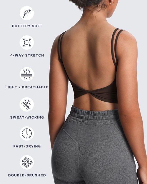 Aoxjox Women's Workout Sports Bras Fitness Yoga Crop Tank Metamorph Twist Back Cami (Mulch, Medium)