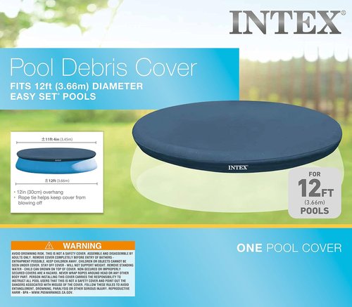 INTEX 28022E Pool Cover - Durable Fit for 12ft Round Easy Set Pools | Includes Drain Holes & Rope Tie