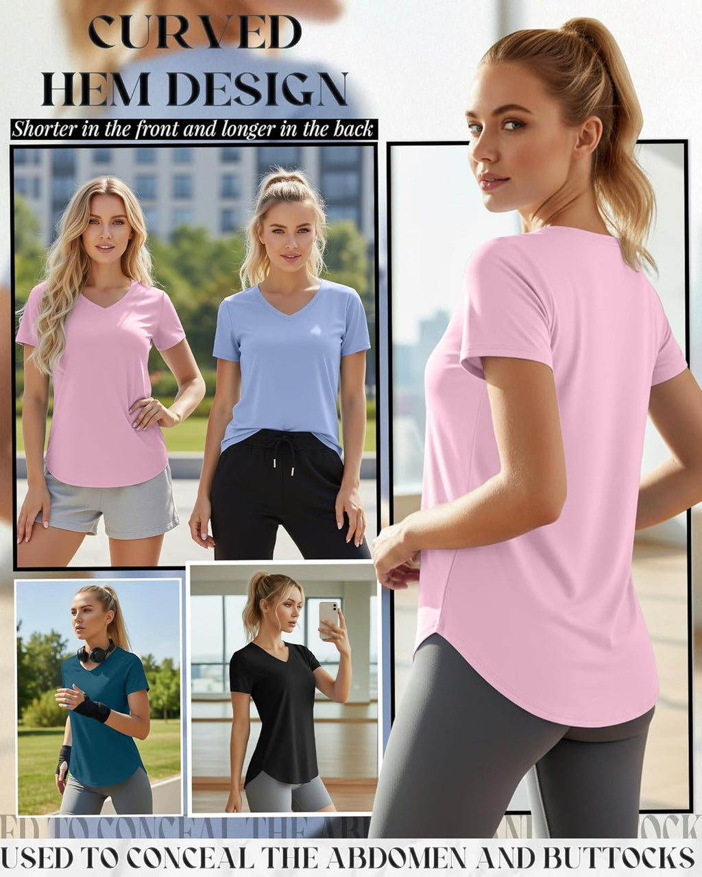 Oakgarden Women's Workout Tops - Quick Dry UPF 50+ V Neck Gym Shirts | 4 Pack, Lightweight & Stylish