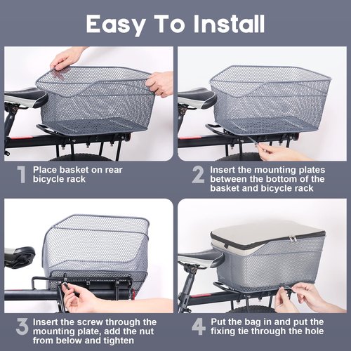 Lixada Rear Bike Basket with Waterproof Fabric Case, Metal Wire Bike Cargo Basket Fits Most Adult Bikes, Large Bicycle Basket Rear Rack Bike Basket for Pet, Shopping, Grocery, Commuting, Picnic